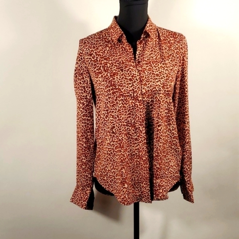NEW H&M Leopard Print Button Up Blouse Size 2 | Animal Print Top Shirt